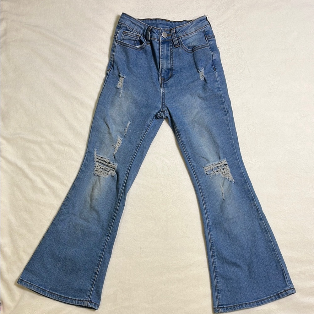 SHEIN Blue Flared Distressed Jeans